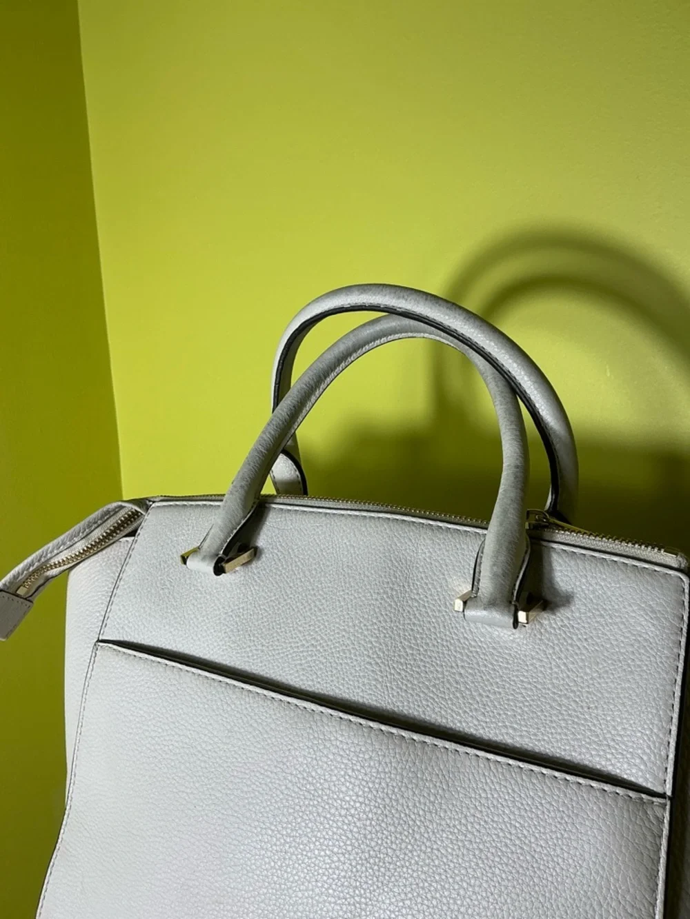 Michael Kors White Leather Satchel with Gold MK Medallion